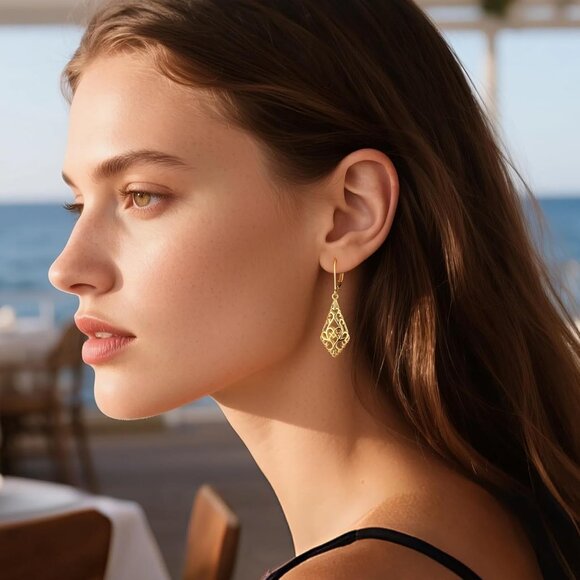 925 Sterling Silver Dangle Earrings for Women 14K Gold Jewelry Special Occasions - Picture 2 of 6